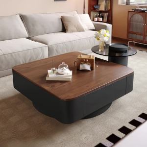 Square stone slab coffee table modern minimalist light luxury living room high-end home use vintage style black tea table minimalist combination.