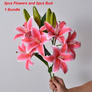 SHIRUI with 3pcs Flowers and 2pcs Bud Artificial Lily Flower 67cm 6 Colors Fake Flowers Valentines Day Gift Home Decoration