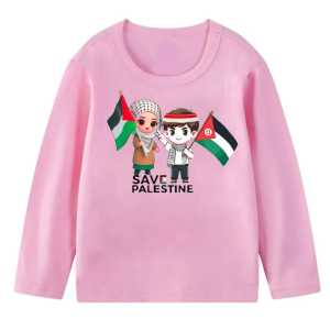 Kaos baju anak cewek cowok free save palestina oblong lengan panjang atasan laki laki perempuan usia 1-11 tahun