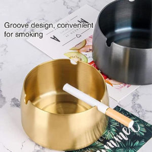 Round Stainless Steel Cigarette Ashtray Portable Tabletop Windproof Anti-drop Ashtray Metal Ash Tray