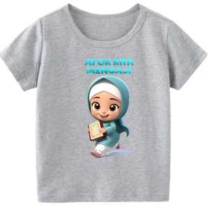Baju Kaos Motif Gambar DTF Anak Gadis Mengaji Oblong Lengan Pendek Atasan Perempuan Usia 1-13 Tahun