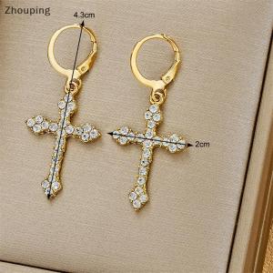 【ZP】 Flash Sale Cute New Rhinestone Zircon Cross Pendant Earrings For Women Korean Fashion Drop Hoop Earrings Birthday Party Jewelry Gifts