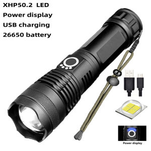 XHP50/XHP70 Waterproof Rechargeable LED Flashlight USB Rechargeable Flash Light Flashlight Zoom Tactical Lantern 18650 or 26650 Battery Camp Lamp Outdoor Camping Underwater Torch Lamp 4 Core Super Bright light Zoomable Flashlight