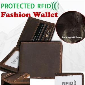 RFID Blocking Men Wallets Vintage Cow Genuine Leather Wallet Male Handmade Custom Coin Purse Short Wallet