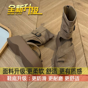 [Free Shipping] Retro Thick-Soled Roman Sandals For Women 2026 Summer New Fashion High-Top Sandals With Toe Loop And Back Zipper Short Boots