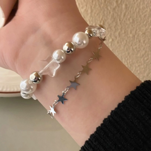 Vintage Star Pentagram Pearl Beaded Bracelet for Women Sweet Aesthetic Charm Bracelet Harajuku Fashion