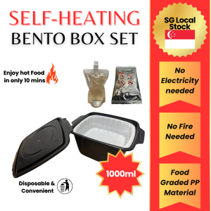 🔥SG SELLER🔥1000Ml Disposable Self Heating Bento Box with a Water Activated Heat Pack & Water Pouch! Catering Restaurant