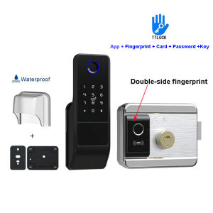 Waterproof Tuya Wifi Smart Door Lock Digital Pas Double-sided Fingerprint Electronic Rim Lock For Outdoor Iron Gate Door