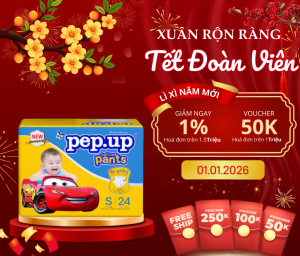 [Bán chạy] Tã bỉm quần em bé  Pep.up Cottony 3D mặt bông siêu mềm mại giá rẻ chất lượng - 1 gói trung Size S24 (3-8kg)