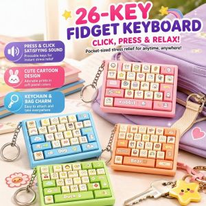 Cartoon Keyboard Fidget ASMR Toy 26 Keys Click Sound Stress Relief Pocket Keychain Bag Charm Gift