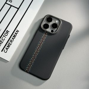HOWESION Matte Carbon Fiber Texture Stripes Magnetic Phone Case For iPhone 16 Pro Max /15 14 13 Pro Max Anti-fingerprint Slim Protective Case