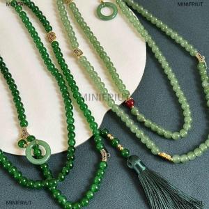 [COD] MINIFRIUT Natural Stone Prayer Necklace Women Buddha Meditation Green Necklace Long Tassel Chokers Gift