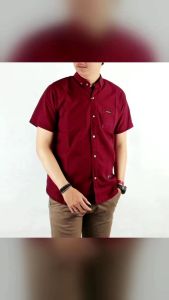 Kemeja Polos Lengan Pendek Merah & Distro Casual COD