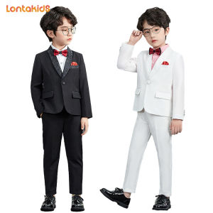 lontakids 2-14 Years Boys Gentleman Suit Kids Wedding Party Birthday Dresswear Formal Attire Suits White Black Slim Fit Clothes Tuxedo Set
