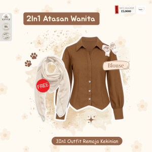 Modis - One Set Rok Dan Atasan Korean Style | Sanju Blouse Brown Rok Joda Ivory | Hijab Style Outfit Korea -ML23