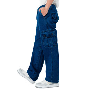 Gizmo Celana Cargo Jeans Pria Loose fit reguler gombrong / Long cargo pants Black Sandwash