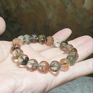 10.5mm Multi-color Phantom Quartz "Money Bowl" bracelet [Natural Crystal] 10.5毫米彩幽灵聚宝盘手链