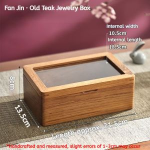 Teak Wood Jewelry Display Box Accessory Storage Home Organizer Box with Metal Buckle and Glass Top