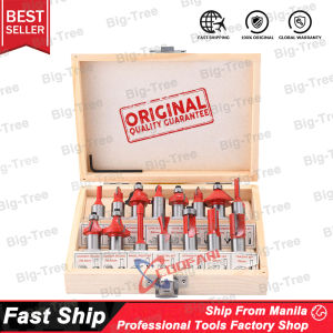15pcs Router Bits Set 1/4 inch Shank Carbide Milling Cutter Tools Kit with Wooden Case