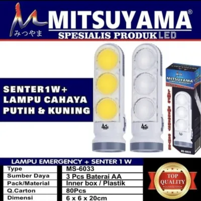 Win Grosir - Lampu Emergency 18 LED + 5 Watt + Senter 1 Watt Mitsuyama MS-6032 / Lampu Emergency Mitsuyama MS-6033 Cahaya Putih dan Kuning / Senter Lampu Tenaga Surya 20 Watt Mitsuyama MS-1232 Cas