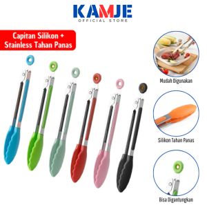 KAMJE Capitan Penjepit Makanan Gorengan Anti Panas Silicon Silikon Utensil Stainless