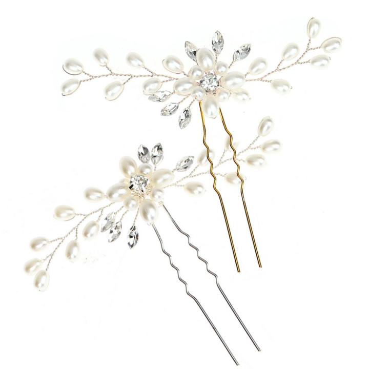 Wedding Accessories Porcelain Flower Hair Comb Pin Imitation Pearl Crystal Hairpin For Brides Women Head Pieces Bridal Jewelry