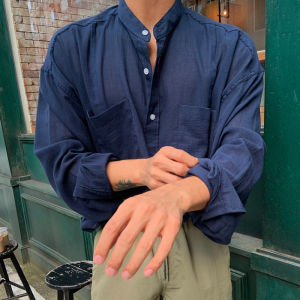 Beach Long Sleeve Linen Shirt Mens Solid Color Loose South Korea Popular Leisure Linen Shirt Travel & Outdoor Wear