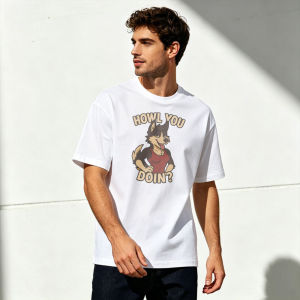 HOWL YOU DOIN Summer Men Cotton Crew Neck T-Shirts Cheerful Female Wolf Cartoon Print Furry Meme Holiday Apparel