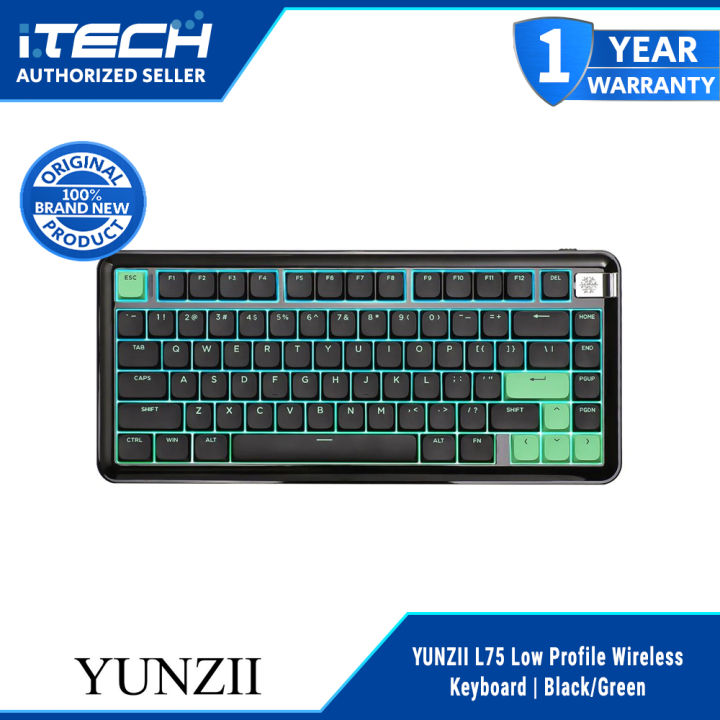 YUNZII L75 Low Profile Wireless Keyboard | Black/Green | Lazada PH