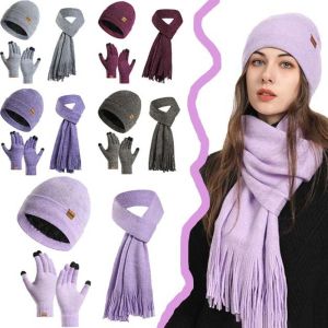 THANKSKY ถุงมือ กันหนาว ยืดหยุ่น ชุดผ้าพันคอและหมวก หน้าจอสัมผัส ถุงมืออุ่น หมวกขนสัตว์ หลากหลาย ผ้าสีพื้น ผ้าพันคอถัก ผู้ชาย