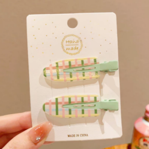 2PCS Cute Pink Checkered Seamless Hairpin Side Clip Bangs Hair Clips Sweet Duckbill Barrettes Hair Accessory