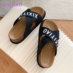 Cross English Slippers Simple Casual Ins Tide Creative Internet Celebrity Ladies Thick-soled Light Slippers Summer