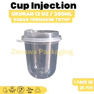 Gelas Cup PP Injection Tebal 12 14 16 24 Oz Dan Tutup Sambung - Harga 1 Pack  isi 25 Pcs