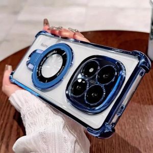 Phone Case For Xiaomi Redmi Note 15 14 Pro + Plus Note15 15Pro 15Pro+ 4G 5G 2025 Phone Casing CD Stand Ring Bracket Plating Transparent Shockproof Back Cover