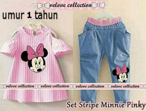 Bjonline set stripe minnie pinky /pakaian anak /setelan anak / baju bayi / baju anak murah / diskon baju anak / anak cewek / anak perempuan / sale baju anak /diskon baju anak