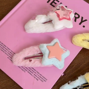 Sweet Hair Clip Layered Star Shape Snap Hairpin Plush Hair Clip for Ponytail Bangs Hairpins for Teenagers Children