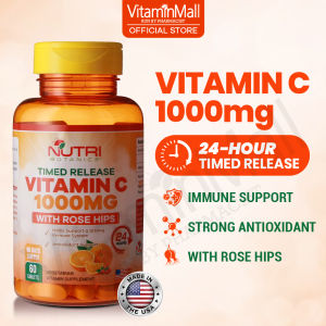 Nutri Botanics Vitamin C 1000mg Time Release Tablet with Rose Hip – Support Immune Health Antioxidant - 60 Vegetarian Tablets – Gentle on Stomach