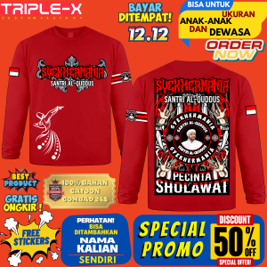 KAOS SYEKHERMANIA"SANTRI AL-QUDDUS"LENGAN PANJANG UKURAN ANAK DAN DEWASA"FREE STIKER"
