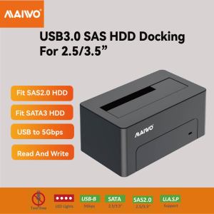 MAIWO  SAS2.0 HDD Docking Station SAS HDD Case 5Gbps USB3.0  to 2.5/3.5inch Server SFF-8482 HDD SSD SATA Hard Drive Toolfree with Power Supply 12V 2A to 18TB reader and writer