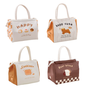 กระเป๋ากล่องใส่อาหารกลางวันเก็บอุณหภูมิมือถือแบบพกพาพร้อมดีไซน์การ์ตูนน่ารักคอนเทนเนอร์ความร้อนกว้างขวางสำหรับเด็กและผู้ใหญ่