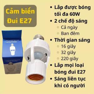 ĐUI ĐÈN TREO CẢM ỨNG THÔNG MINH HỒNG NGOẠI E27 CÓ CẢM BIẾN CHUYỂN ĐỘNG