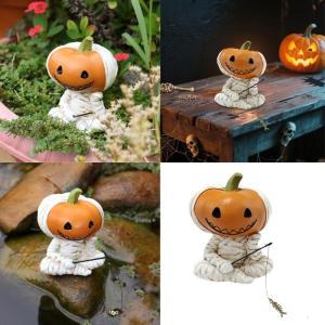 Resin Halloweens Bandages Pumpkin Fishing Figurine Decoration For Home Office Party Eerie Festival Display