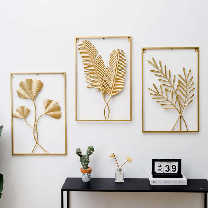 Metal Wall Decor with Square Frame Leaf Art Gold Framed Leaves For Home