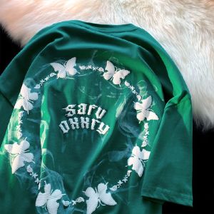 American High Street Smoke Butterfly Short-sleeved T-shirt Female Ins Trend Loose Street Style Oversize Shirt Top