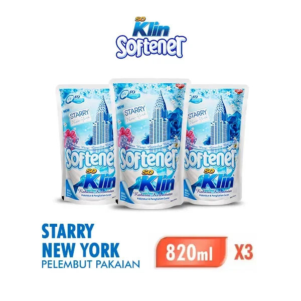 So Klin Softener Pelembut dan Pewangi Pakaian Starry New York 820ml x3
