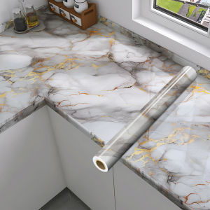 PVC Wallpaper 5 Meters Long 60CM Wide Waterproof Marble Pattern Kitchen Oil-proof Sticker Decorative Wall Glue Anti-Wallpaper Marble Wallpaper Self-Adhesive Fireproof Bathroom Film Home Decoration