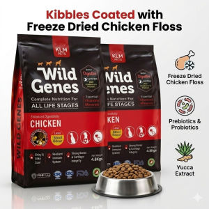 Wild Genes 2 Bag Complete Nutrition Dog Food Enhanced Chicken Freeze Dried Chicken Floss Prebiotics & Probiotics Yucca Extract 4.8kg
