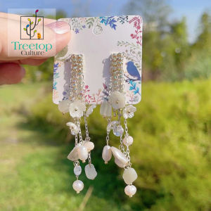 [treetop Culture] Executive Korean 925 silver Pearl dangle crystal pearl stud earring drop earring gold plated