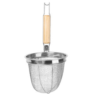 DAFIFY 4แพ็คตัวกรองแมงมุมตาข่ายมีด้ามจับไม้-33ซม. กระชอนเจาะรูสแตนเลสสตีลไมโครสำหรับบะหมี่อาหารบ้านครัว