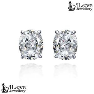 iLove Jewellery 925 Sterling Silver 18K White Gold Plated 1.9ct Oval Cubic Zirconia Earrings Zircon Earrings Jewelry Stud Women Fashion Diamond ILE013
